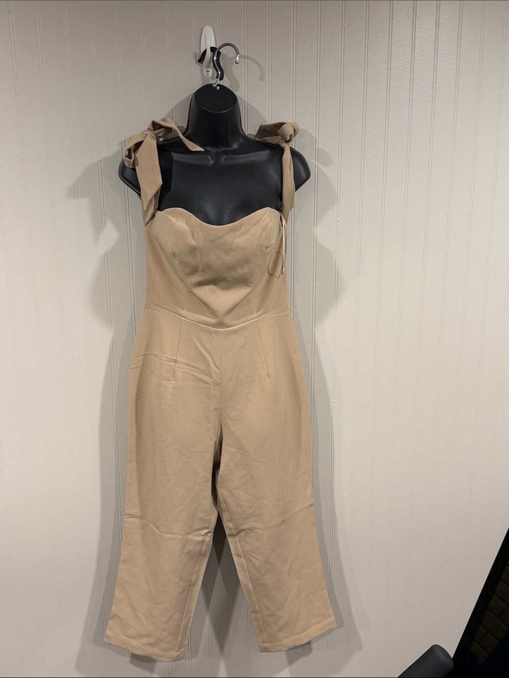 Beige Tie-Shoulder Sweetheart Jumpsuit